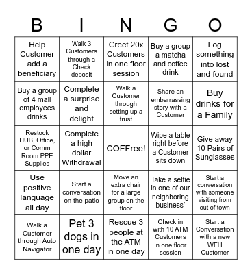 Cafe Bingo Card