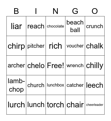 ch, r, l bingo Card