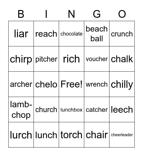 ch, r, l bingo Card