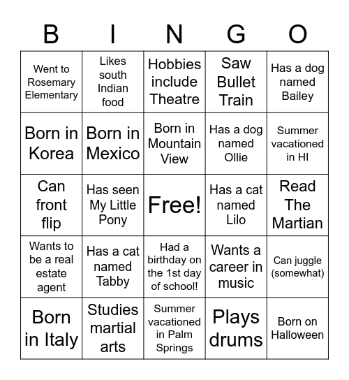 Untitled Bingo Card