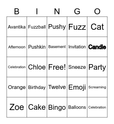 Zoe’s Bday Bingo Card