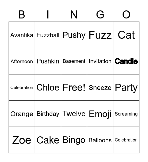 Zoe’s Bday Bingo Card