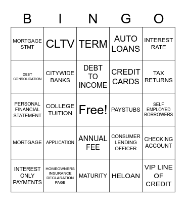 CITYWIDE BANKS BINGO Card