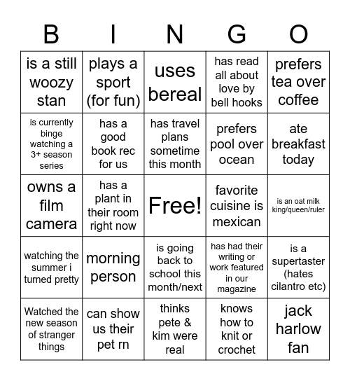 Luna Aug staff Bonding Bingo Card