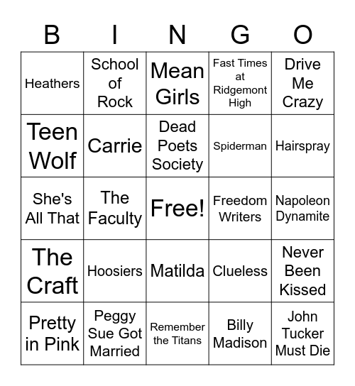 Back to School Bingo Card