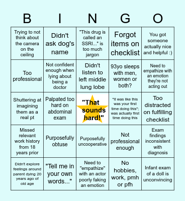 Standardized Patient Bingo! Bingo Card