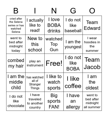 Excelsior BINGO Card