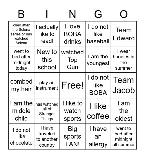 Excelsior BINGO Card