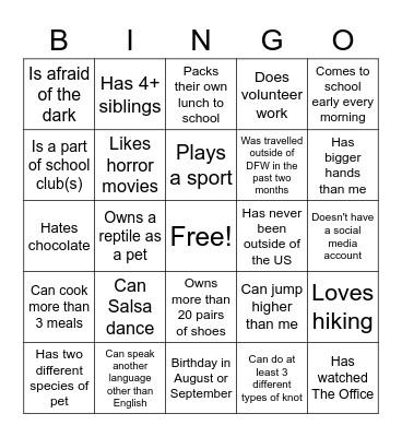 Icebreaker Bingo Card