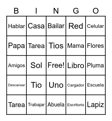 Vocabulary Bingo Card