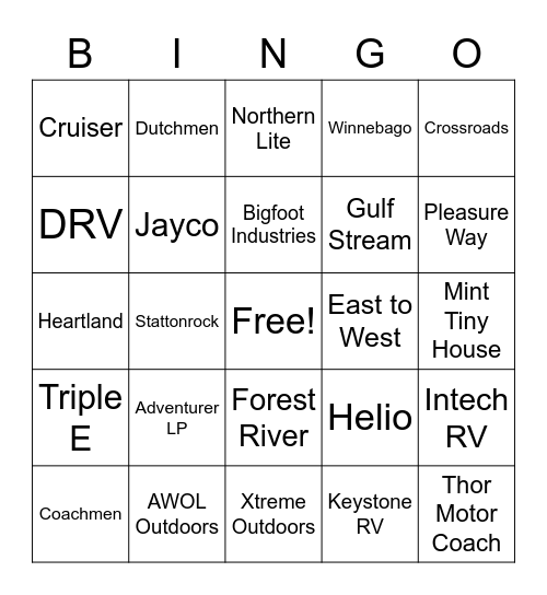 Manufacturer Bingo Card