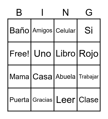 Vocabulary Bingo Card