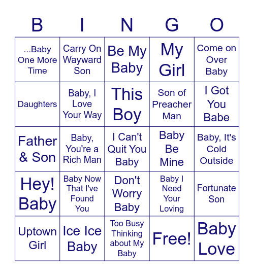 Baby Love Bingo Card
