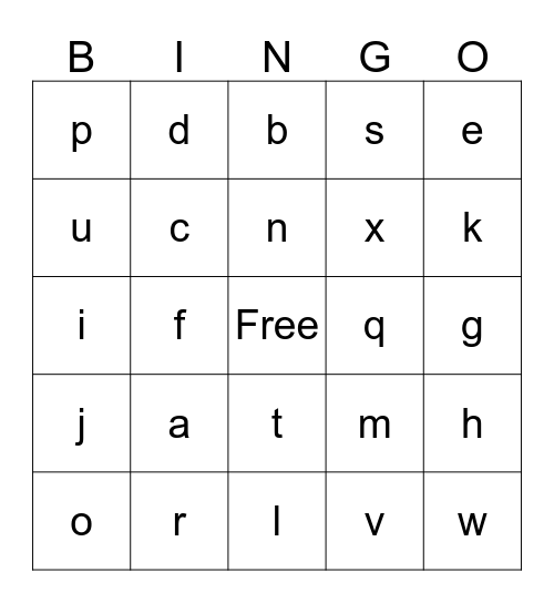 Alphabet  Bingo Card