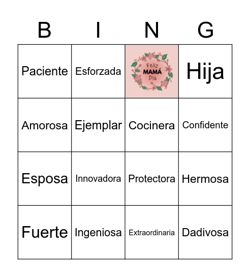 Feliz día Mamá Bingo Card