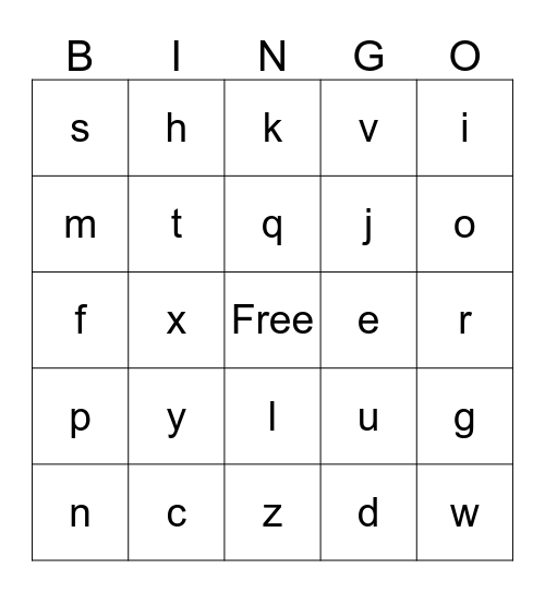 Alphabet Bingo Card