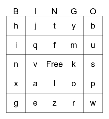 Alphabet Bingo Card