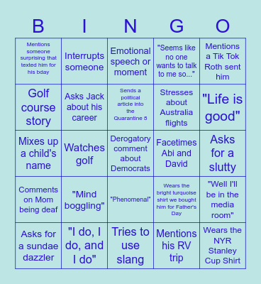 Dad's Birthday Bingo Card