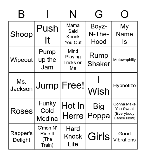 OLD SCHOOL RAP HIP HOP Bingo Card