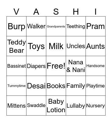 Baby Vashi Bingo! Bingo Card