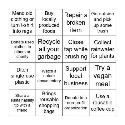 SUSTAINABILITY BINGO Card