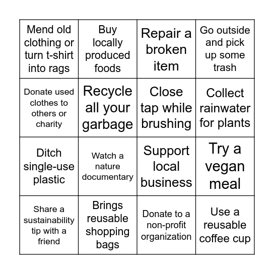 SUSTAINABILITY BINGO Card