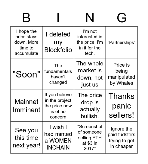 BAGHOLDER BINGO Card