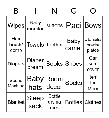 Baby O Shower Bingo Card