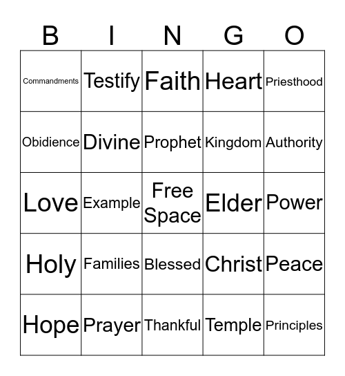 General Conference Bingo Card