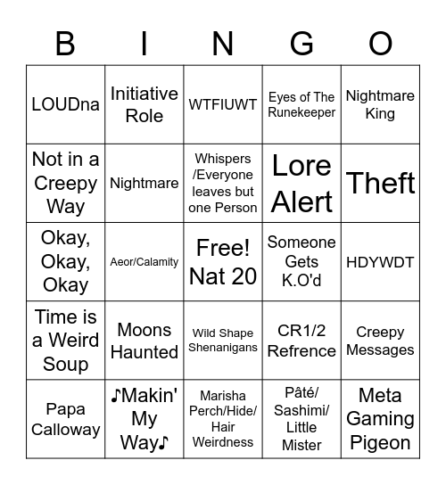 Critical Role Campaign 3 Episode 30 Bingo Card