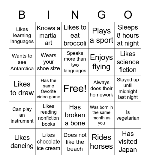 Find Someone Who... Bingo Card