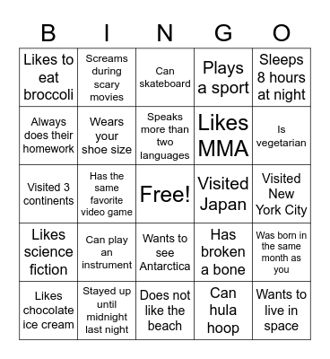 Find Someone Who... Bingo Card