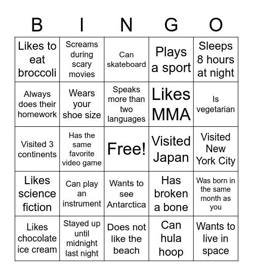 Find Someone Who... Bingo Card