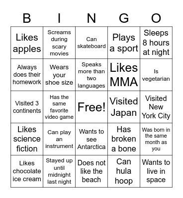 Find Someone Who... Bingo Card