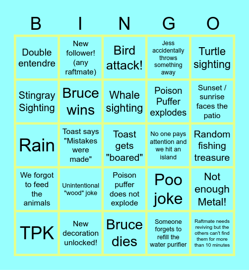 Raft Bingo Card