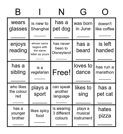 Talk to someone who Bingo Card