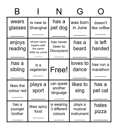 Talk to someone who Bingo Card