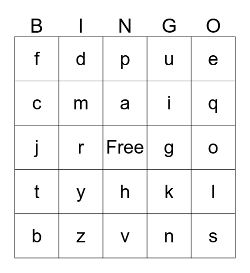 Alphabet Bingo Card