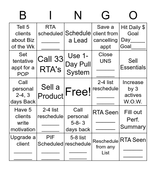 Bingo ShowDown Week 1 (Active Increase) Bingo Card