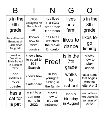 I am a student who... Bingo Card
