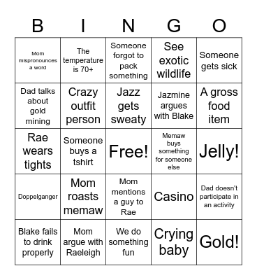 Cruise Bingo Card