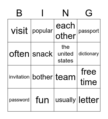 新单词 Bingo Card