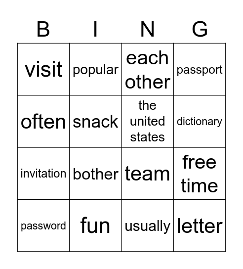 新单词 Bingo Card