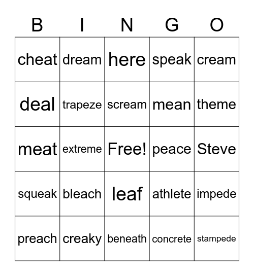 Long e (ea, e_e) Bingo Card