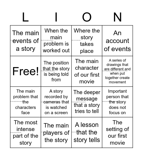 Elements of a Story Bingo Card