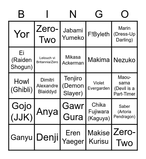 Masuricon 2022 Cosplay Bingo Card