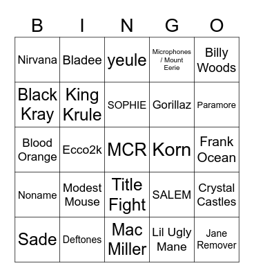 What music do we have in common? Bingo Card