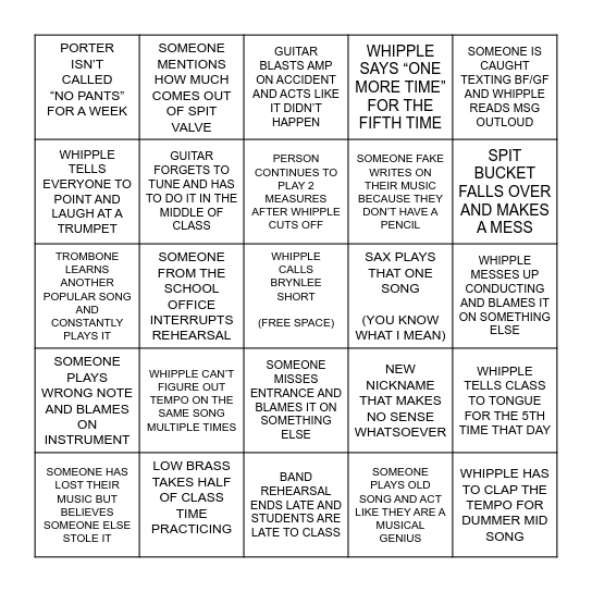 SAA BANDROOM BINGO Card