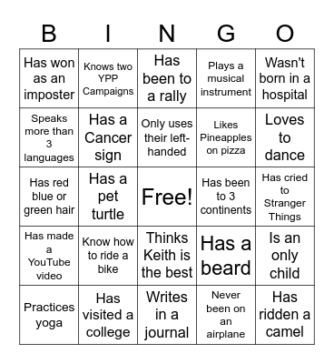 Human Bingo Card