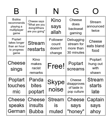 mostevilpoptart Bingo Card